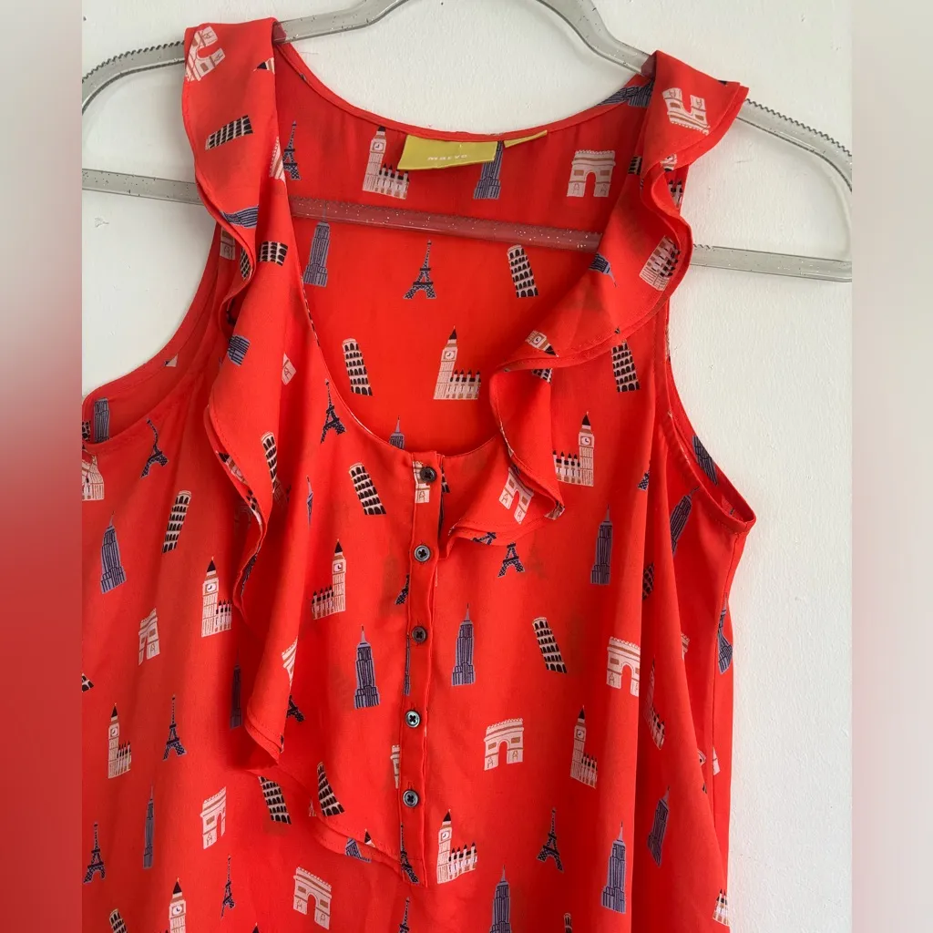 Maeve By Anthropology Orange Women’s Aurielle Ruffle Blouse Size 0 - Image 4