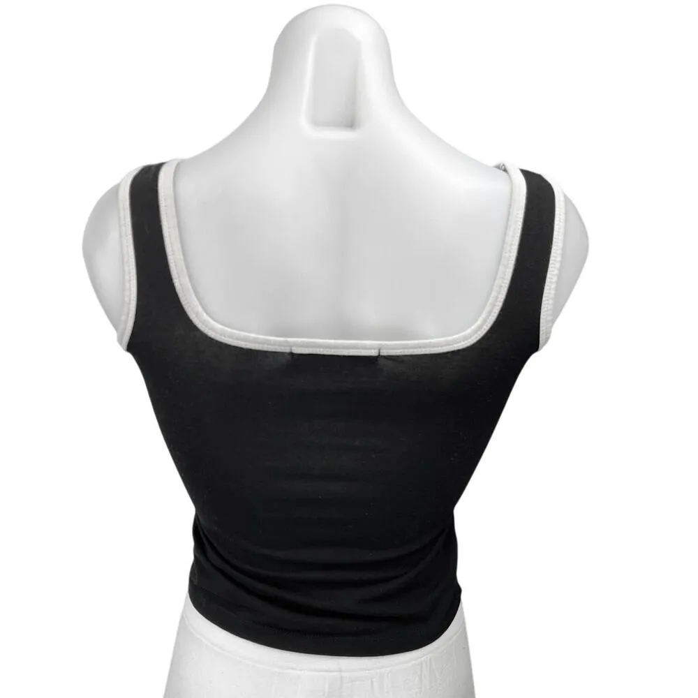 Oak + Fort Women's Black White Knit Sleeveless Square Neck Crop Tank Top Size S - Image 2