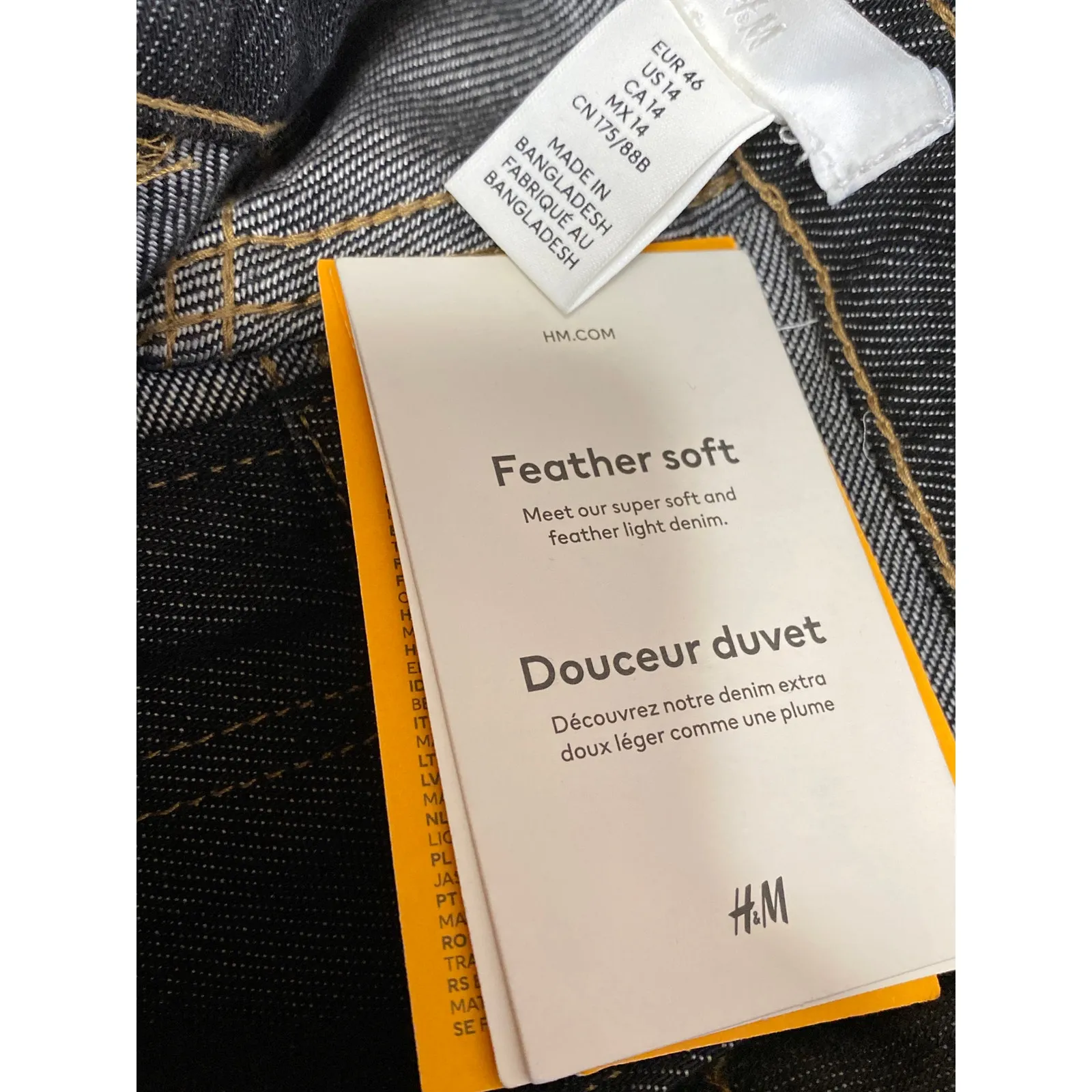 NEW H&M Women's Black Feather Soft High Rise Straight Leg Denim Jeans Size 14 - Image 3