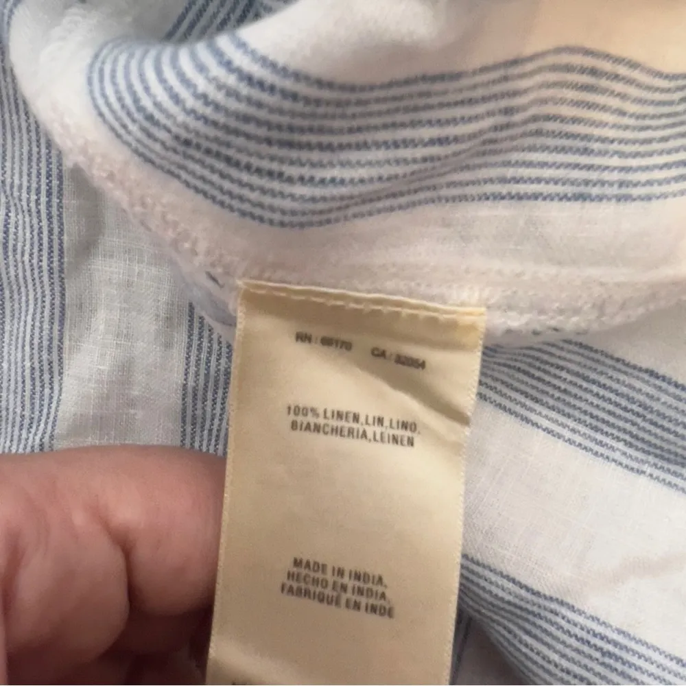 Anthropologie Maeve Edinboro Linen Top blue white sz M - Image 10