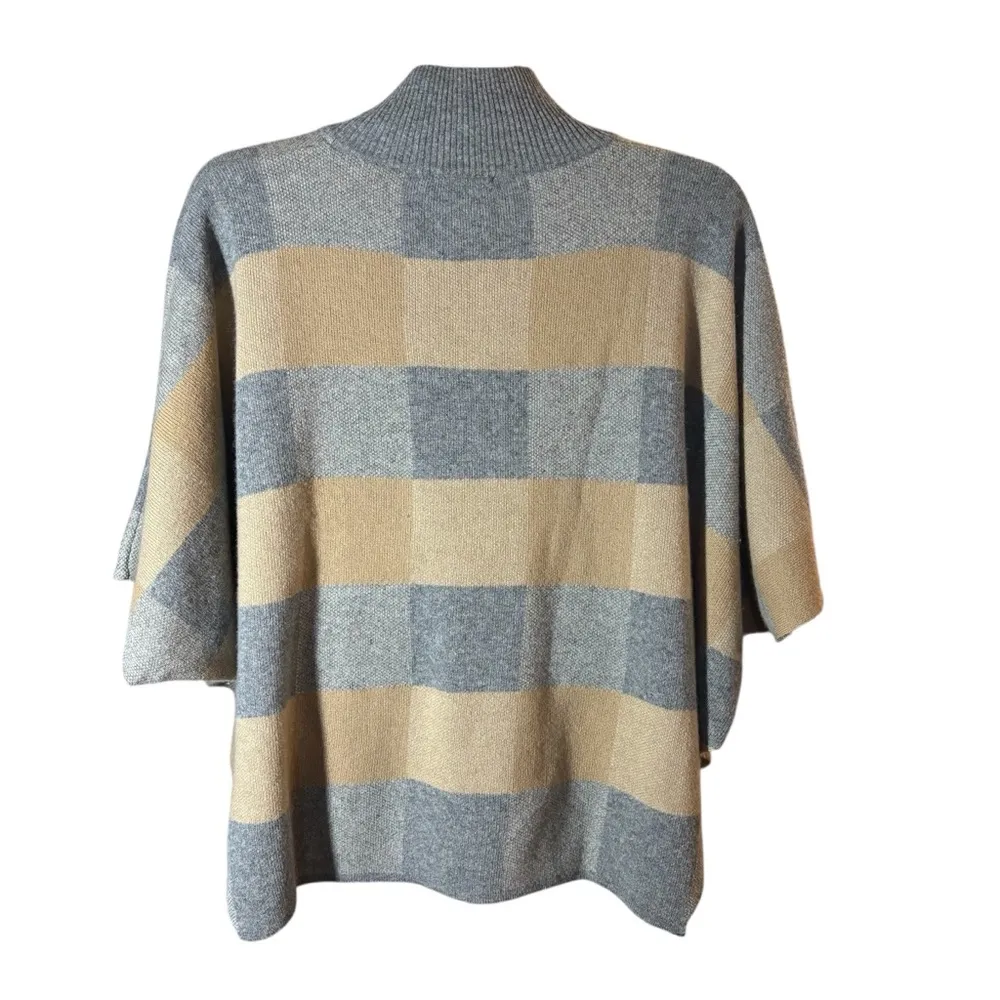 NOTE Di ANITA Sweater Turtleneck OneSz GrayPlaid MerinoCashmere PonchoCheckITALY Gray Size undefined - Image 3