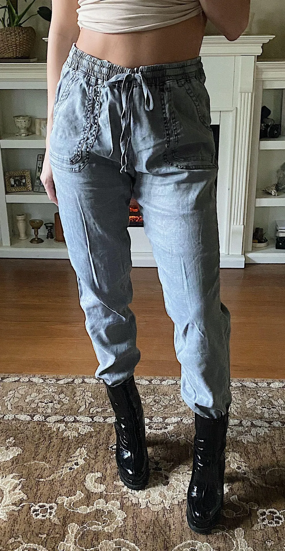 Grey High Waisted Cargo Pants - Image 2