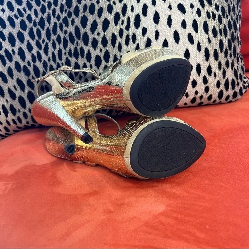 Vintage Nina Gold Snakeskin Metallic Platform Stiletto Heels Glam Party sz 6 - Image 5