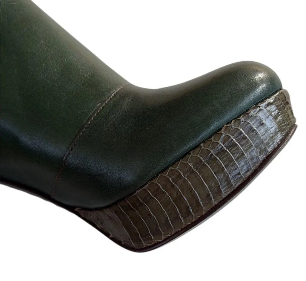Like New House of Harlow 1960 Leather Heeled Booties Green / Snakeskin Size 8 - Image 3
