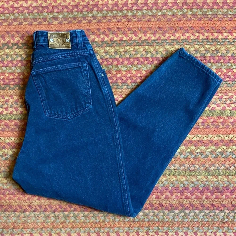 90s VINTAGE GLORIA VANDERBILT TAPERED MOM HIGH RISE SKINNY FIT DENIM JEANS Blue Size 24 - Image 2