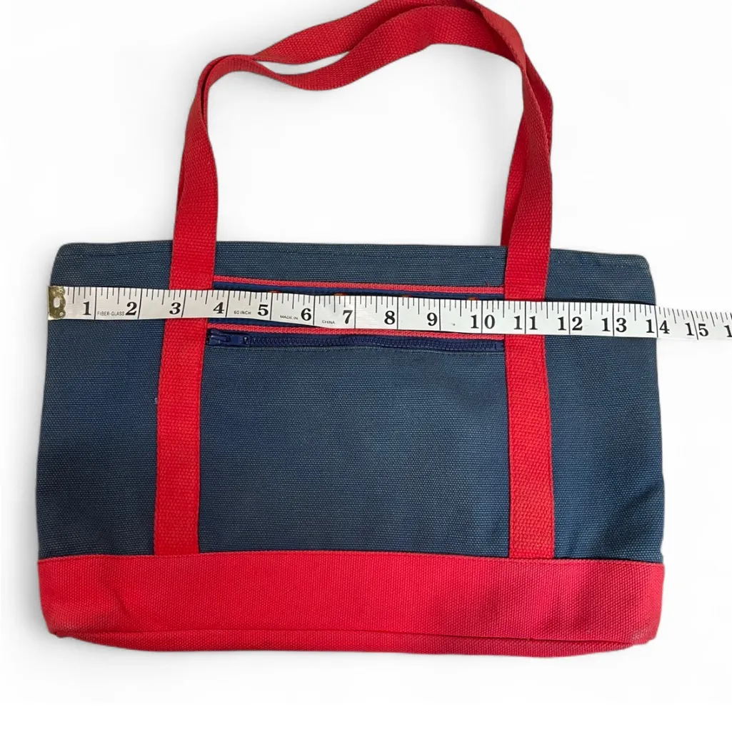 Navy Nautical Lobster Tote with Red strap Zip Closure Preppy Coastal Style Blue - Image 5