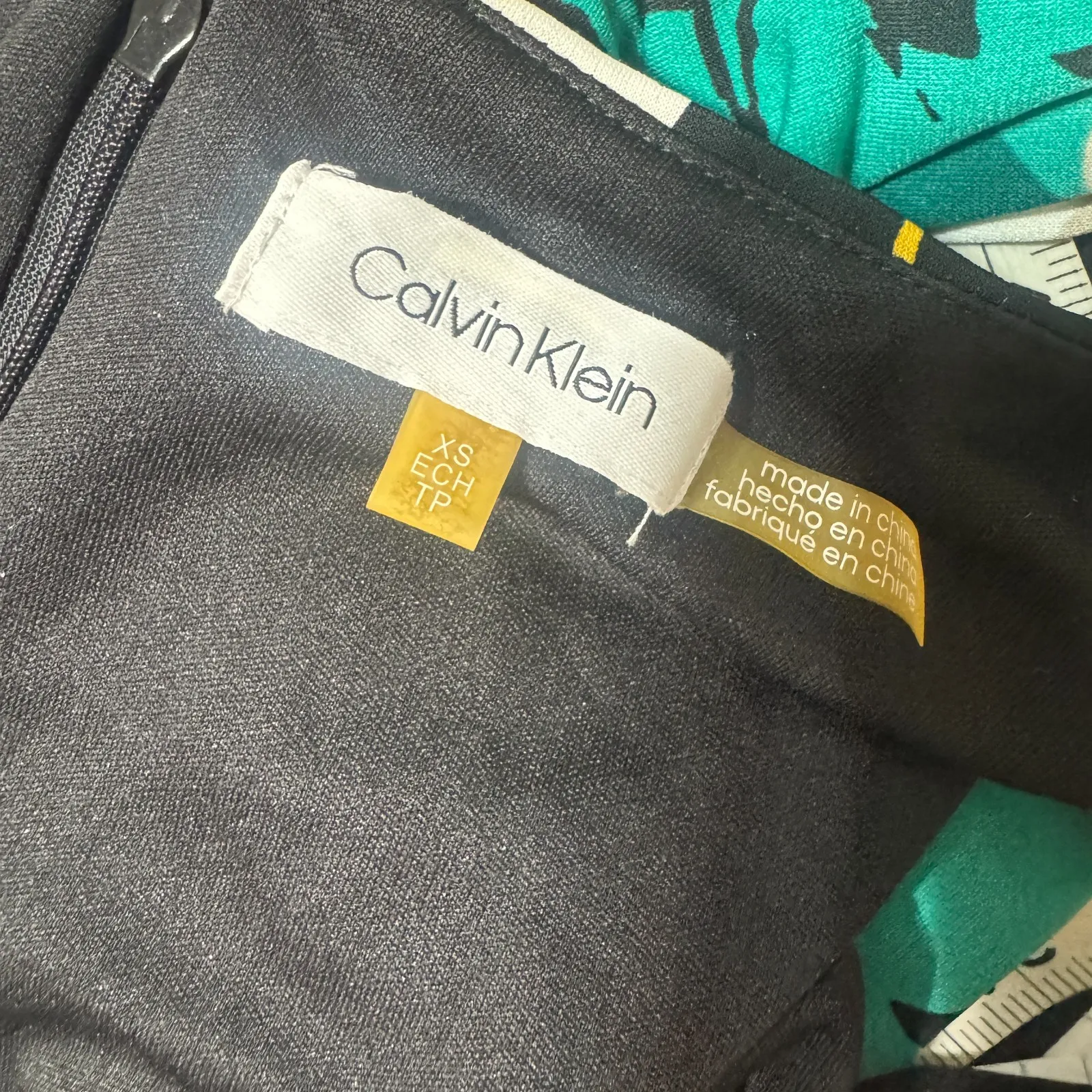 Calvin Klein Green Dress Career Floral Sleeveless Stretch Midi Tie belt sz XS - Image 6