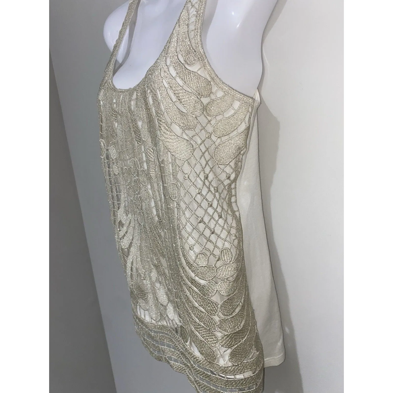 Express Knit Tank Top Womens Gold Tan Metallic Top XSTP - Image 5