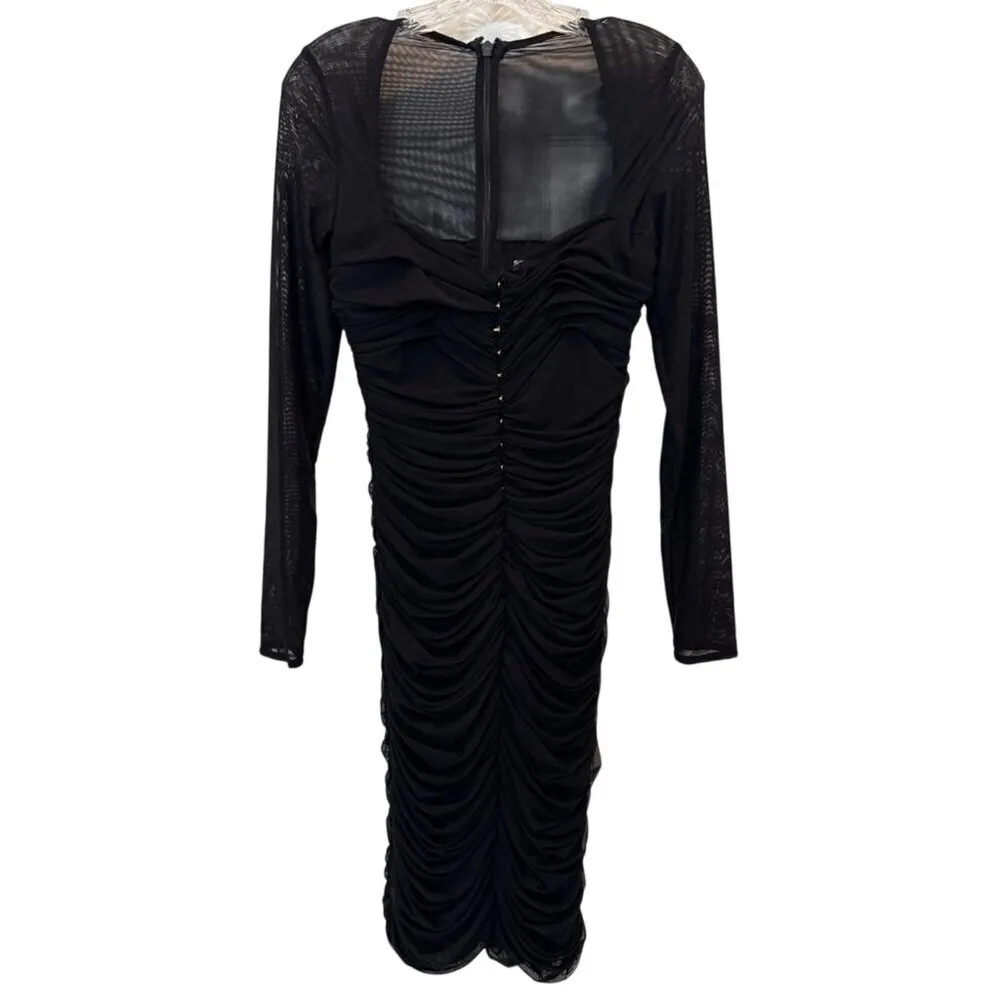 House of CB Tavia Black Ruched Mesh Dress Size XS - Image 7