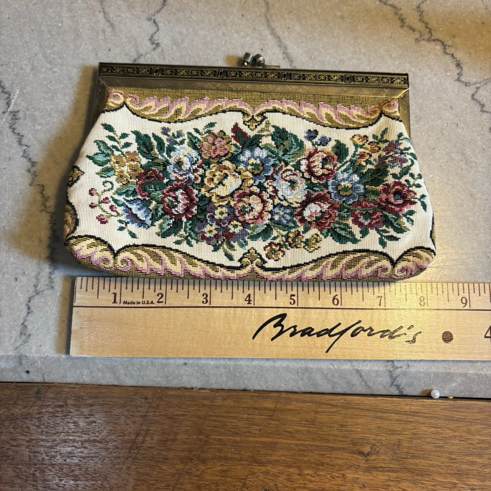 Vintage mid century petite‎ point floral needlepoint kiss lock clutch bag - Image 11