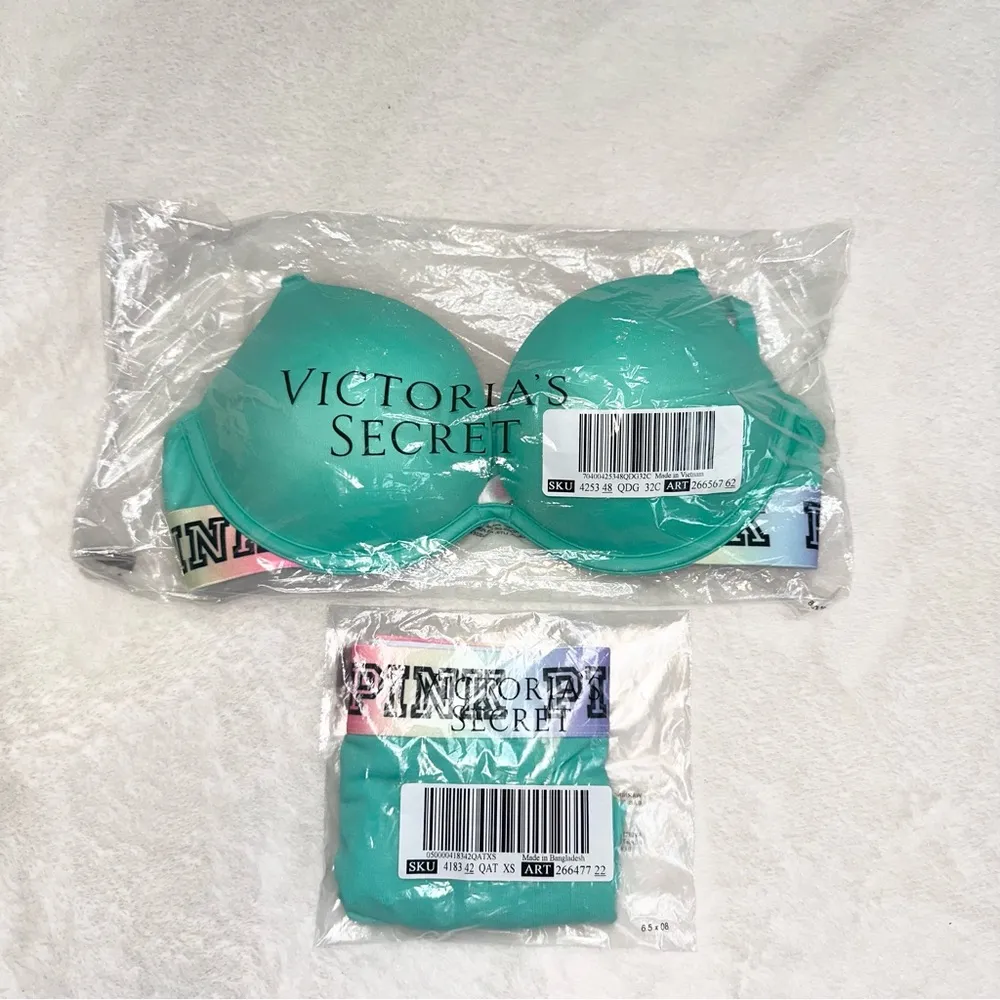 NWT! PINK Super Push-up Bra + Shortie Panty in Ice Teal - Image 12