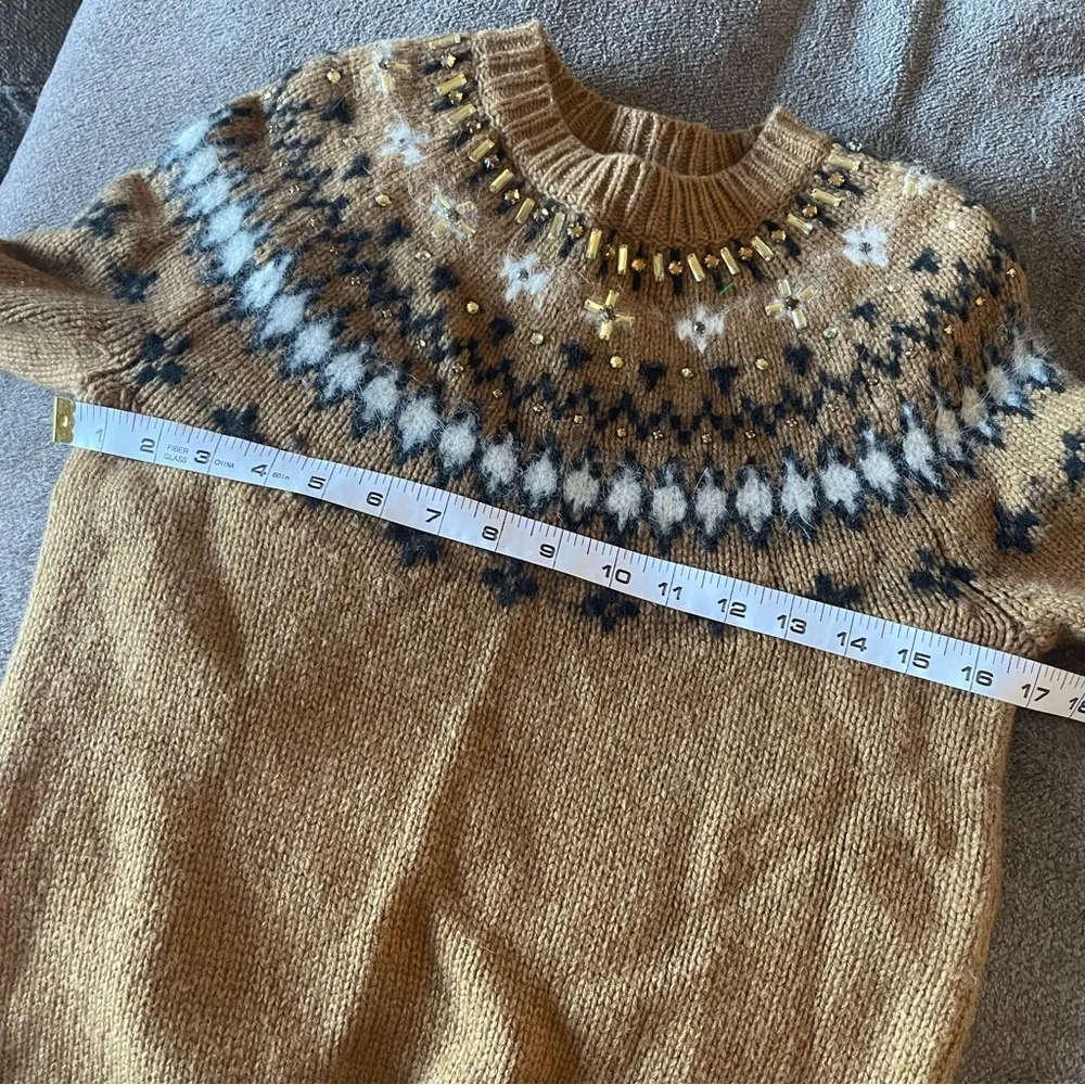 J. Crew Lambswool Knit Embellished Fair Isle Holiday Sweater Mini Dress XS - Image 8