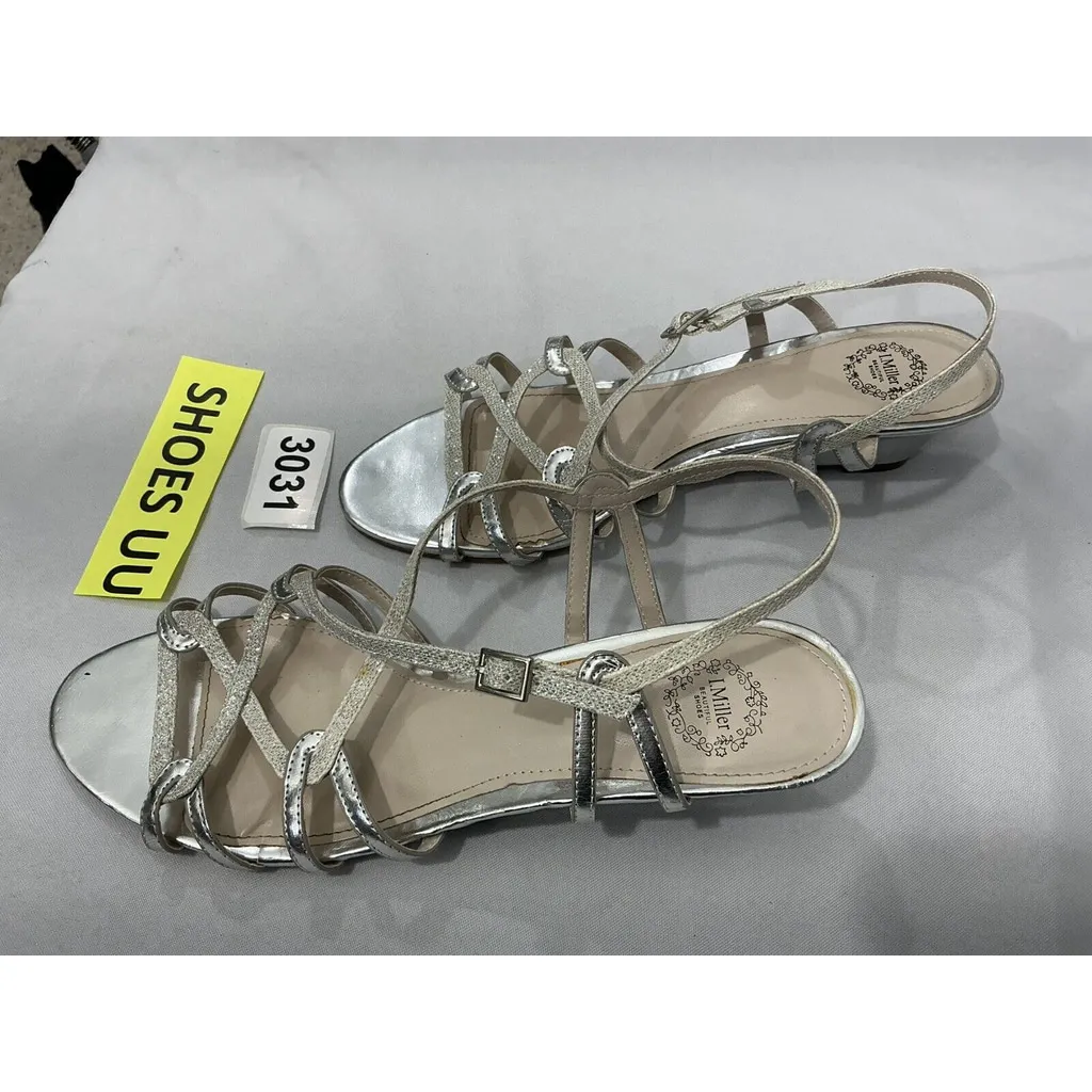 Womans L Miller F20939 Size 9 M Silver Strappy Open Toe Sling Back Wedge Sandals - Image 3