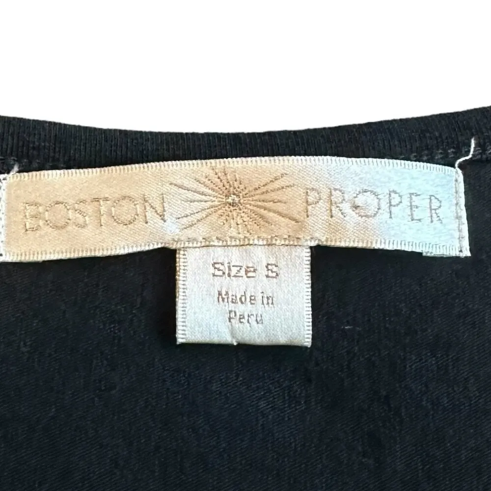 Boston Proper Black A-Line Dress Stretch Knot Waist Cotton Size Small Women's - Image 11
