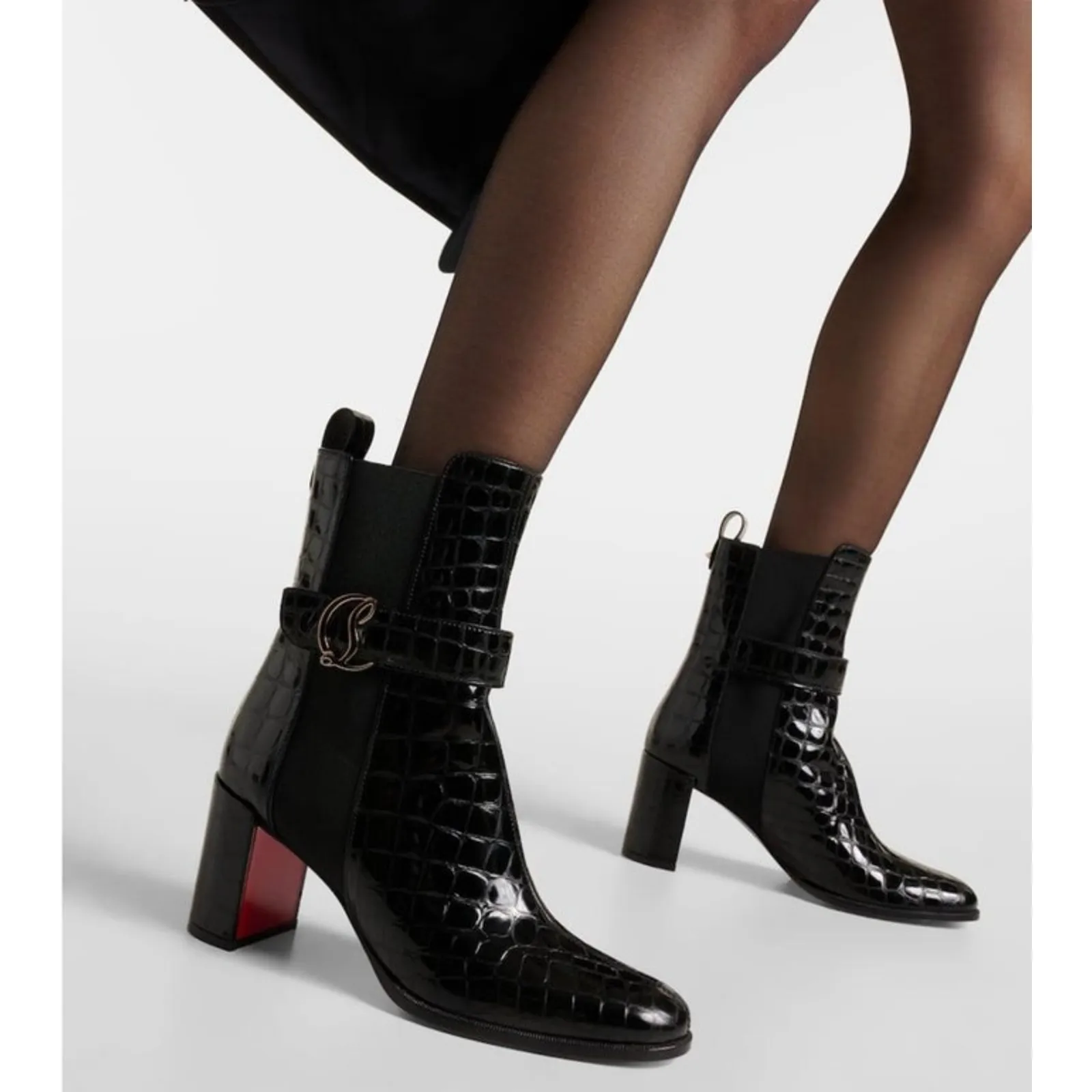 Christian Louboutin Croc Embossed Chelsea Boot 70 Calf Leather in Black - Image 4