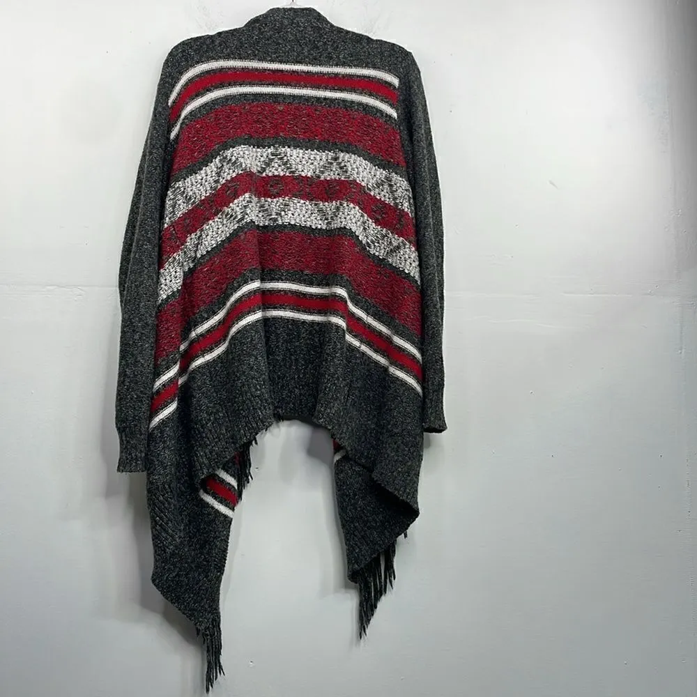 St Johns Bay open front sweater cardigan black gray stripe fringe southwest XL - Image 2