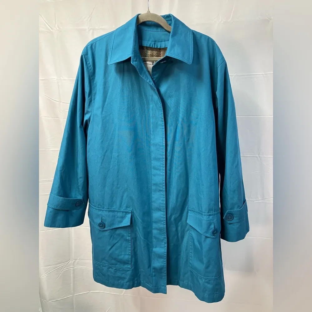 London Fog Towne Vintage Lined Coat Jacket Trench pockets‎ women’s blue size 14 - Image 2