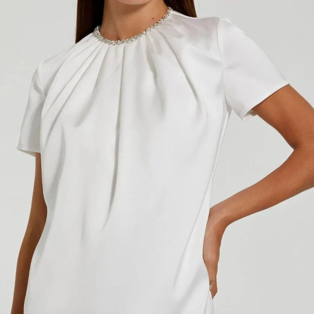 Ieena for Mac Duggal  White Rhinestone Embellished Neckline Shift Dress Size 4 - Image 2