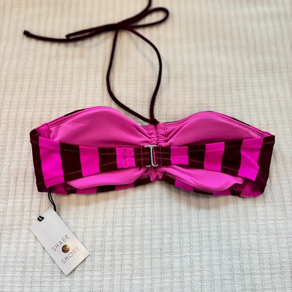 Shade & Shore Women's Bandeau Halter Tie Bikini Top Pink Bold Stripes NWT S 4/6 - Image 3