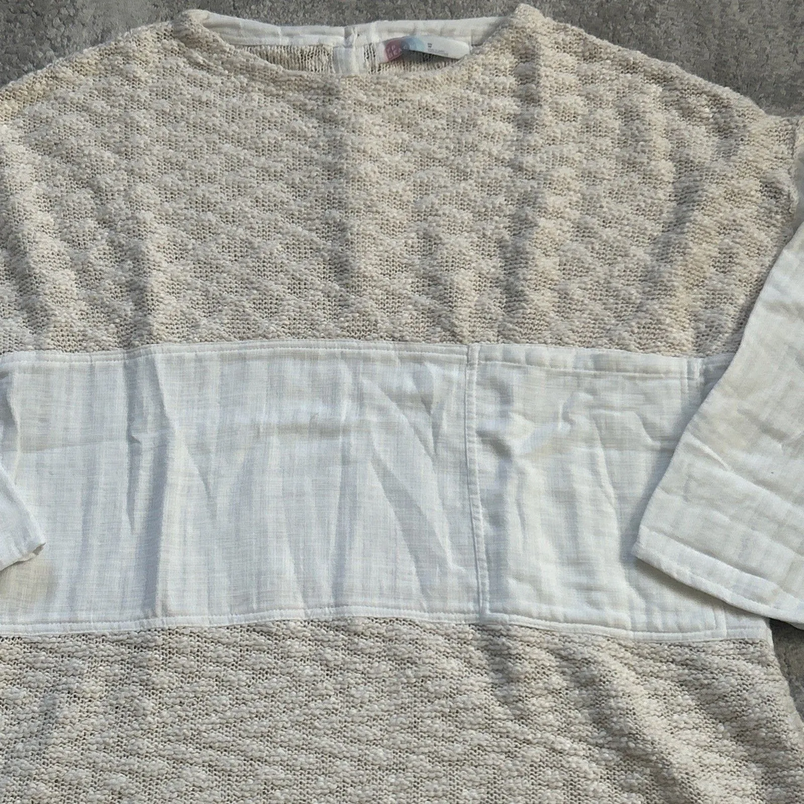 We the Free People Beach Sweater Womens XS Oversized Tunic Pockets Beige White - Image 2