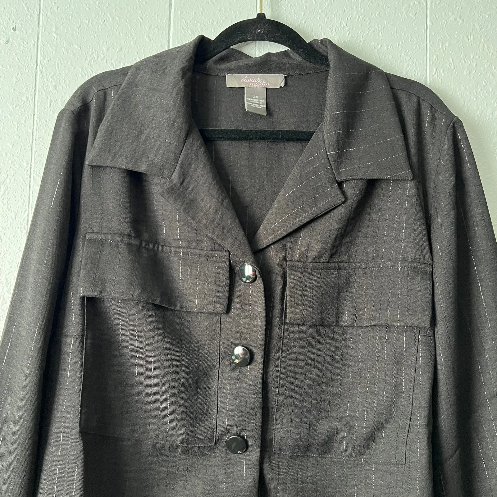 Olivia & Martin Button Front Blazer Womens 2X Business Career Office Workwear Black - Image 3