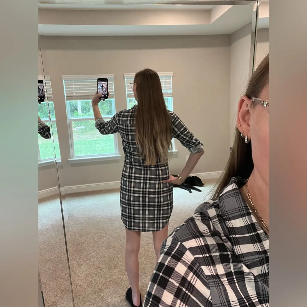 New White Mark Monochrome Plaid Shirt Dress Small Tunic Black - Image 8