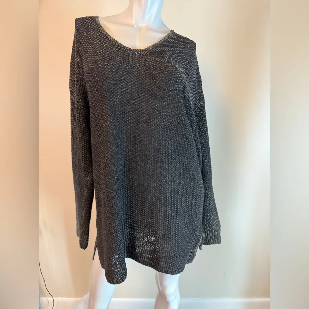 Express Tricot Vintage 80’s Charcoal V-Neck Crochet Sweater Tunic Small Baddie!! - Image 6