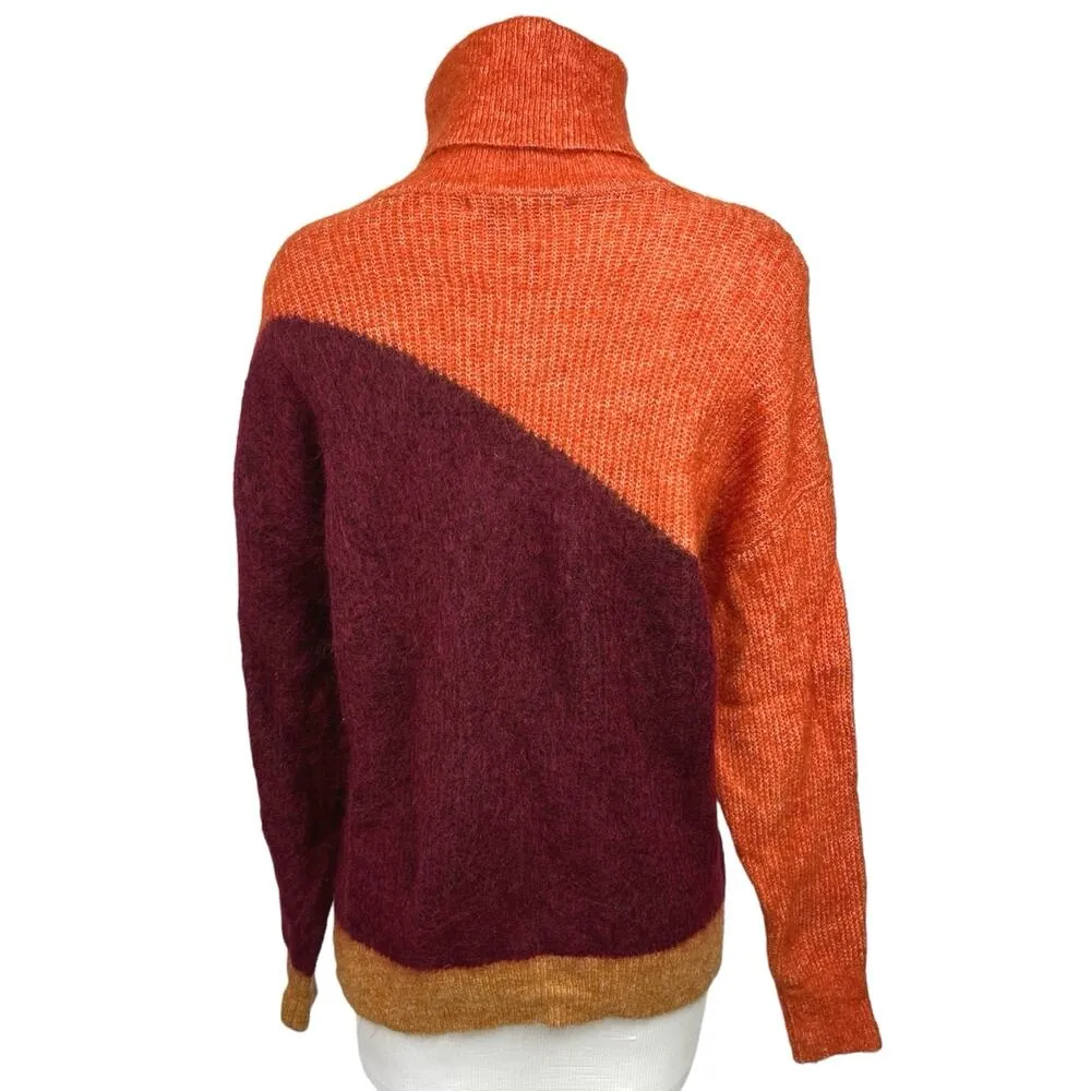 Zara Orange Wool Mohair Color block Turtleneck Long Sleeve Sweater Top M - Image 2