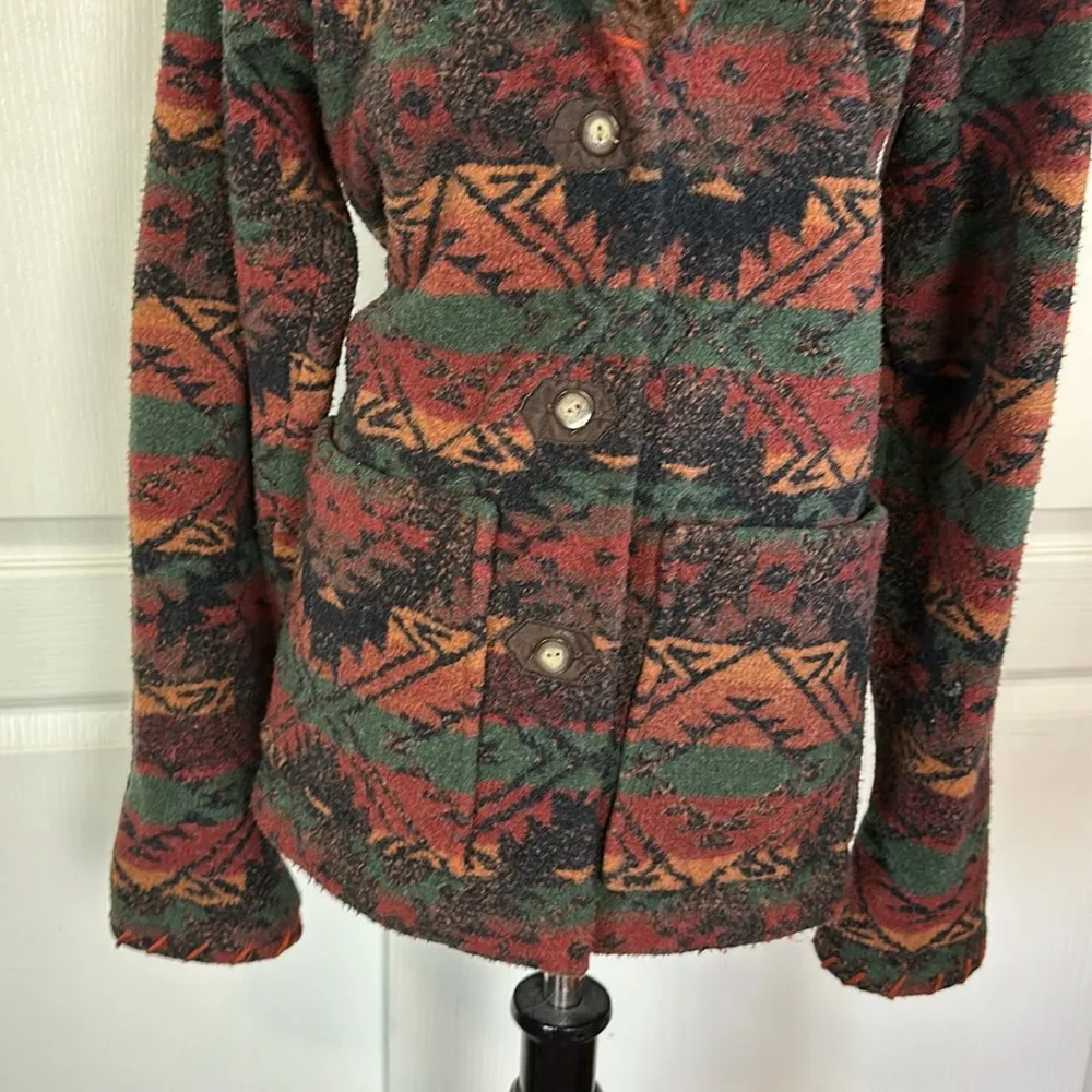 VTG BROWN SADDLE BLANKET BUTTON UP FLEECE JACKET - Image 3
