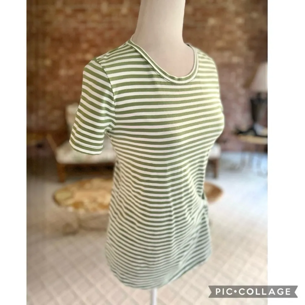 Banana Republic Tee Shirt Striped Green Twist Knot Green Top XS Short Sleeve Mod - Image 10