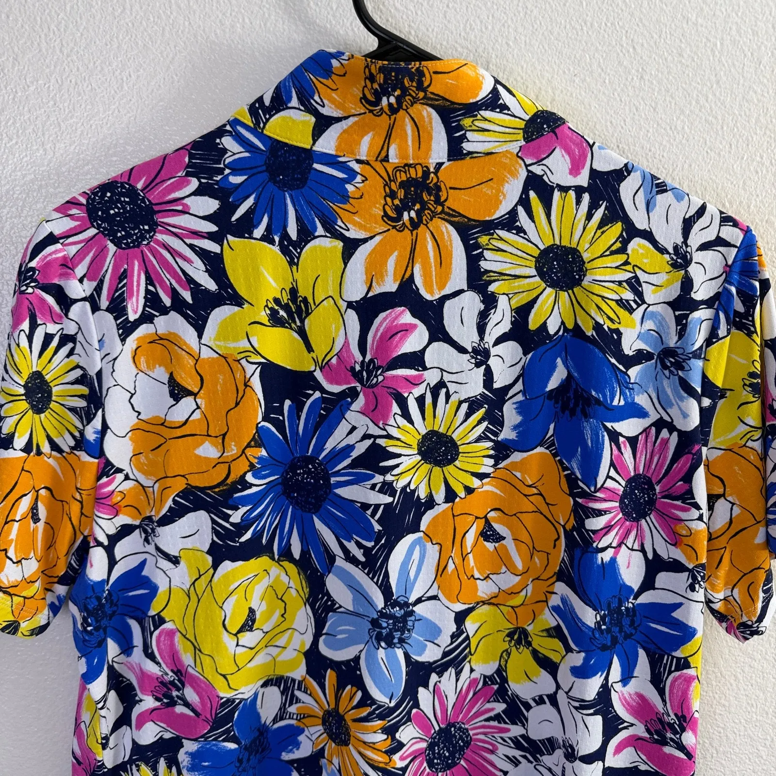 Ibkul Womens Short Sleeve Sun Shirt Womens XL Multi Floral Zip Golf Hiking UPF Blue - Image 8