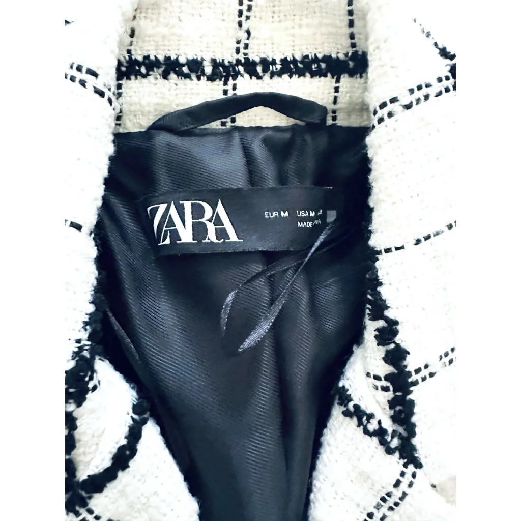 ZARA  Black and White Check Tweed Blazer and Shorts Set - Image 9