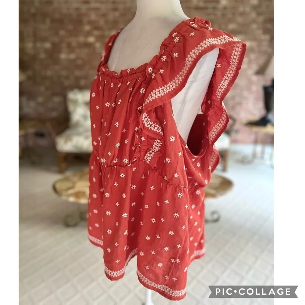 NWT Old Navy Top Smocked Ruffle Sleeve Coral Embroidered XXL Boho Peasant Casual - Image 4
