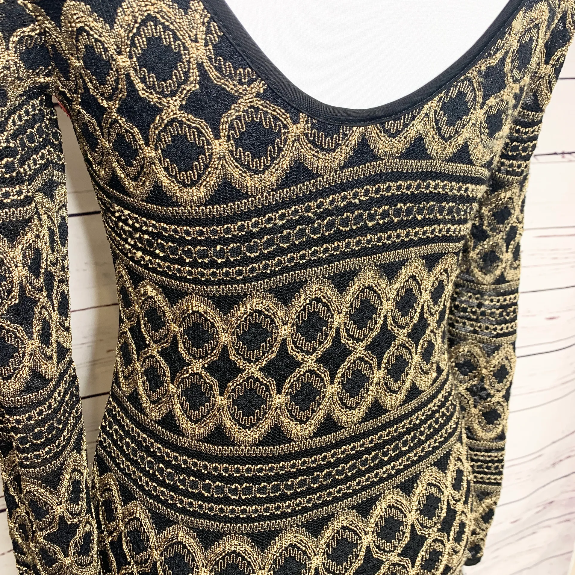 Black & Gold Long Sleeve Bodycon Dress Small - Image 8