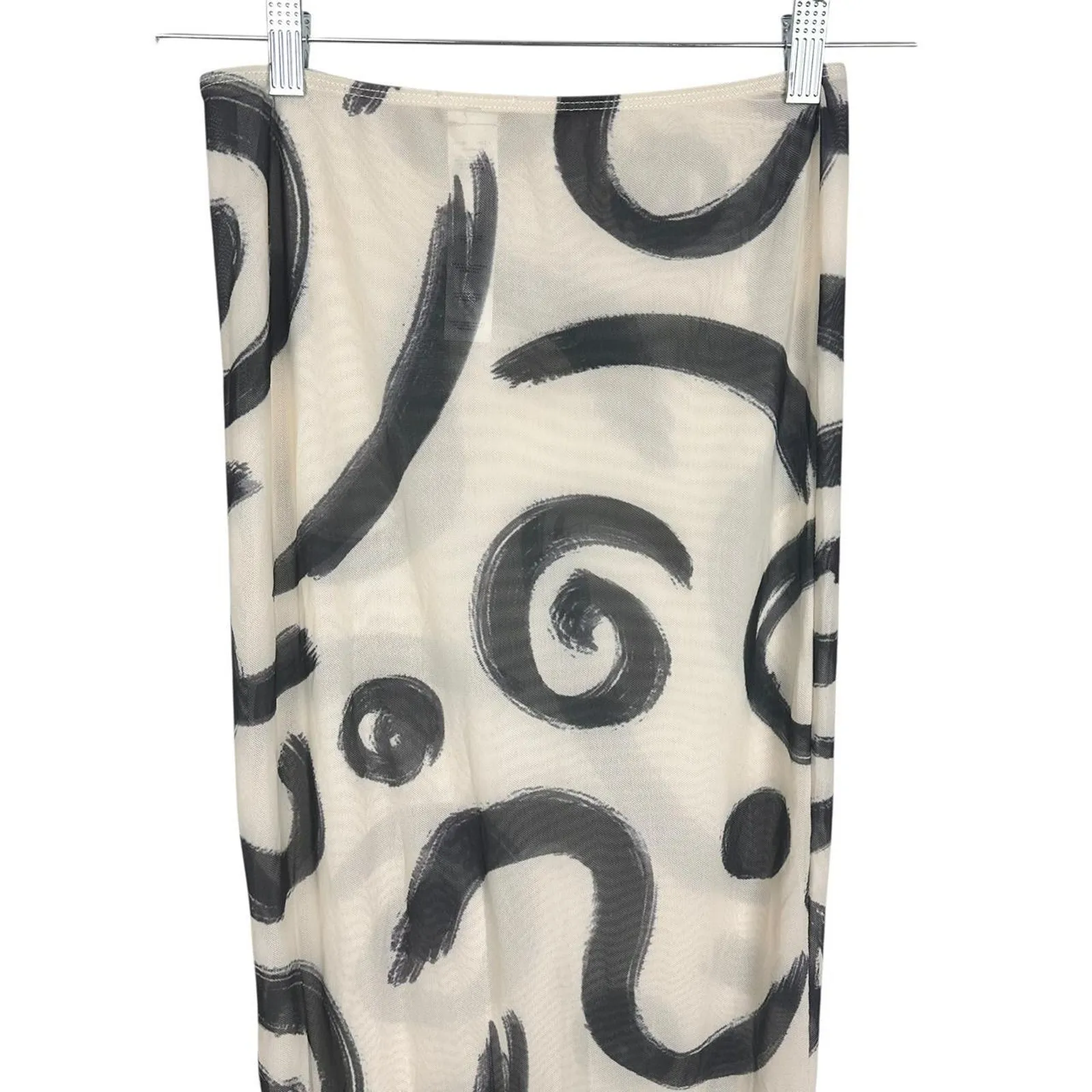 Pretty Little Thing White Black Swirl Abstract Sheer Midi Tube Skirt Sz 4 - Image 3