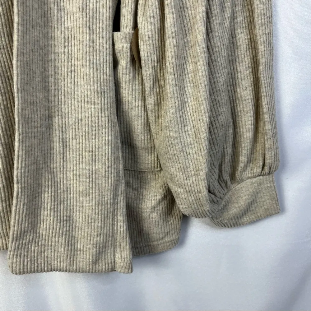 Forever 21 Light Brown Ribbed Balloon Sleeve Cardigan Sweater L - Image 4