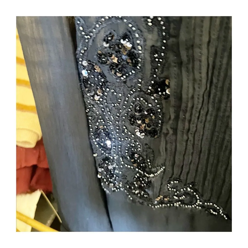 Maeve Anthropologie Helene Sheer Peplum Blouse Sequin Detail Navy Size 6 - Image 6