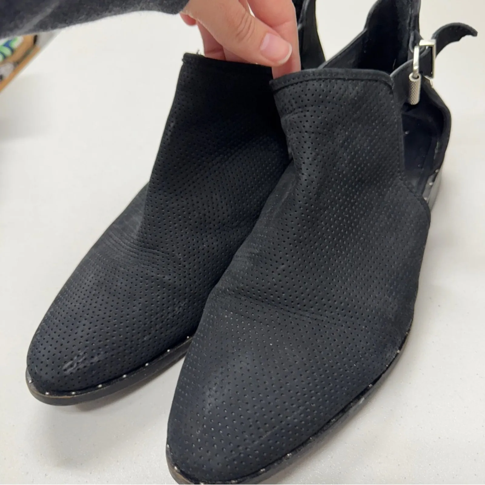 Steven Steve Madden Black Suede Leather Ankle Boots Studded Womens 11 Moto Goth - Image 7