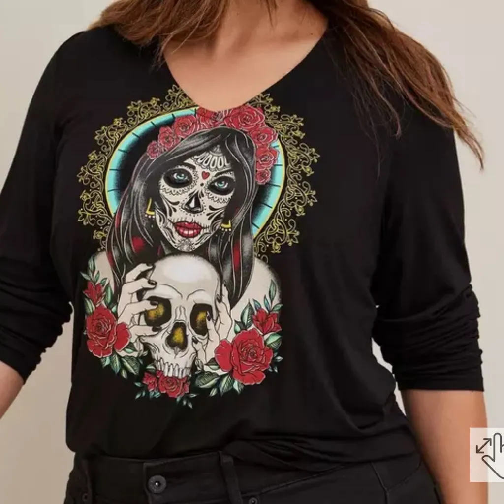 NWT Torrid Super Soft Dia De Los Muertos Graphic Hoodie Top Black Size 3X - Image 3