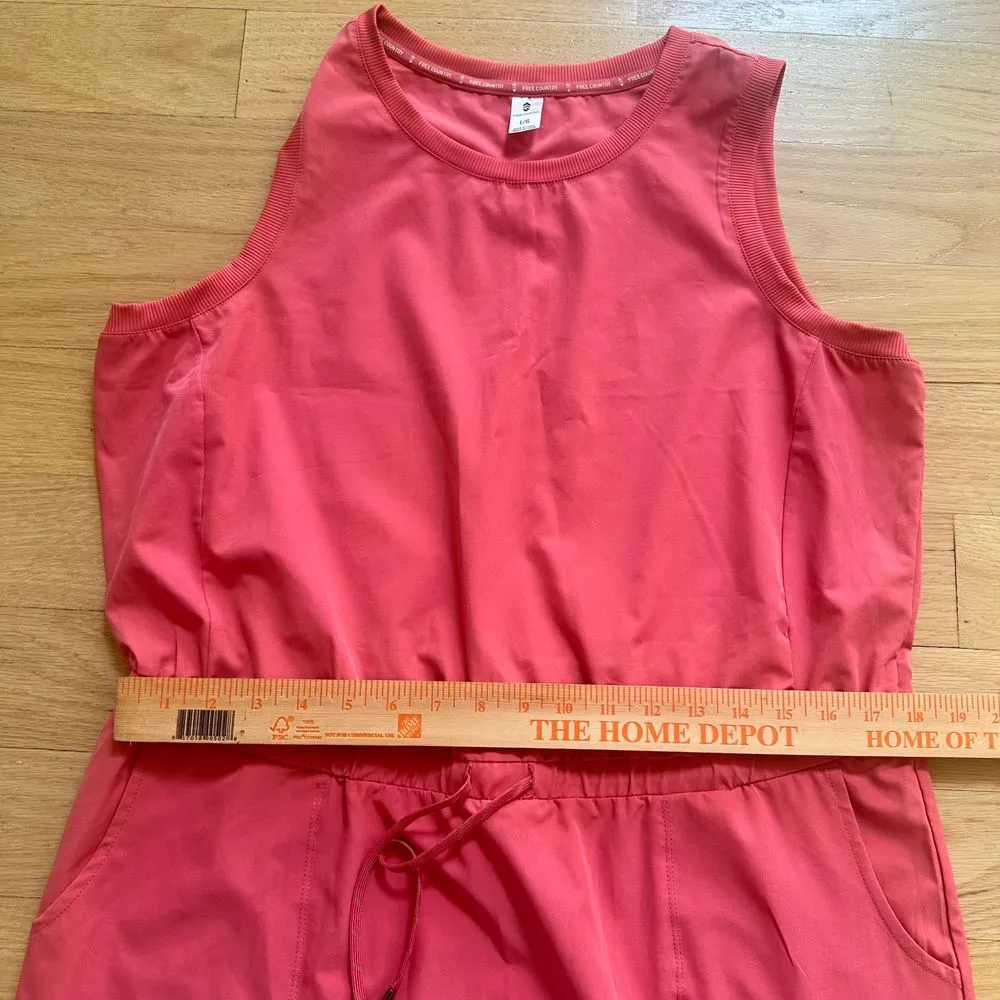 NWOT Free Country Coral Pink Sleeveless Dress Casual Summer Drawstring Waist L/G - Image 3