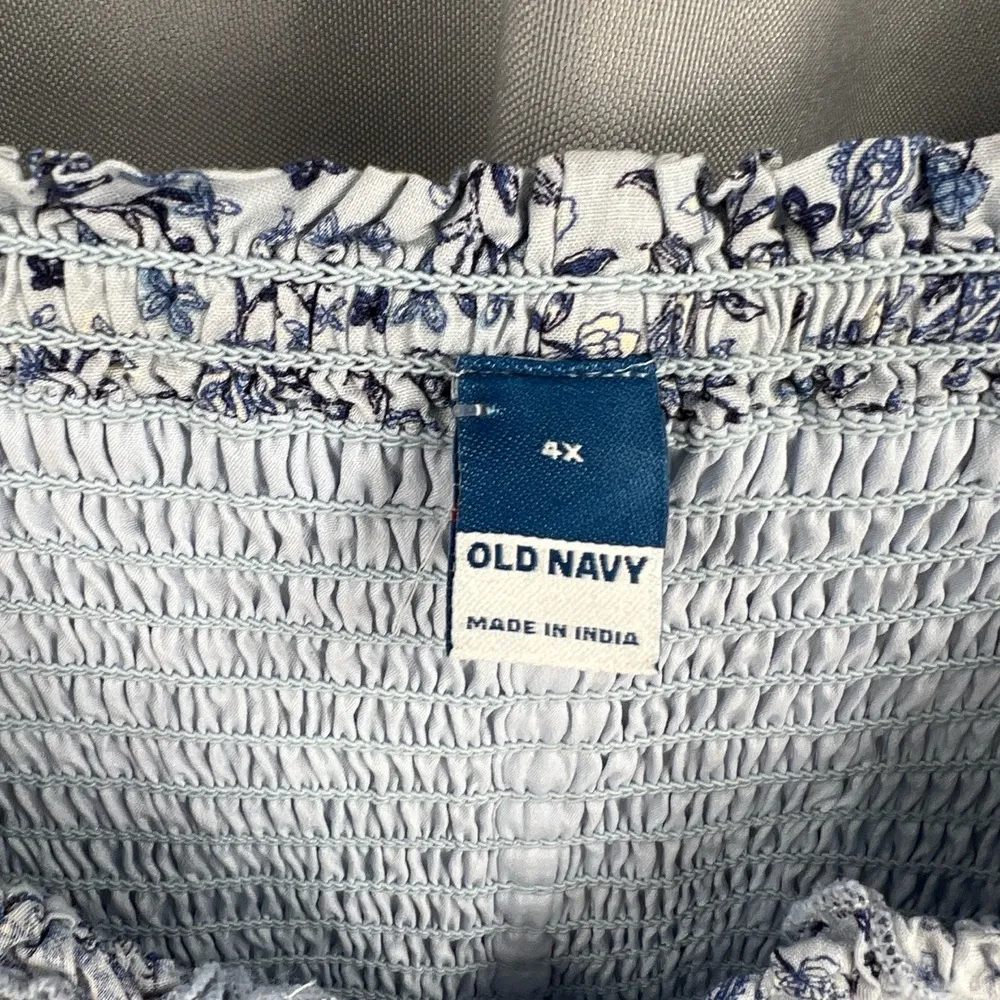 Old Navy Dress Blue Paisley Peasant Long Sleeve Pockets Coquette Boho Size 4X - Image 5