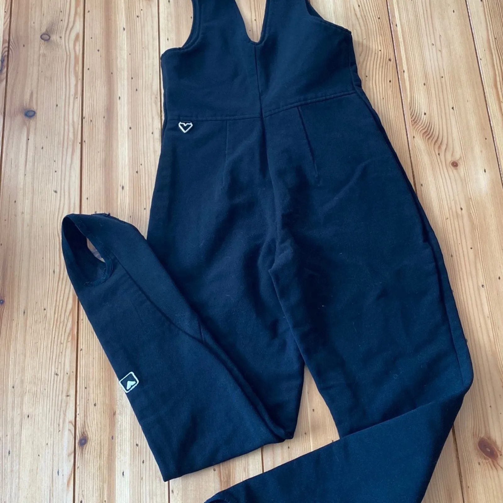 1980s Obermeyer Black Wool Stretch Ski Bib Overalls small 4 - Image 8