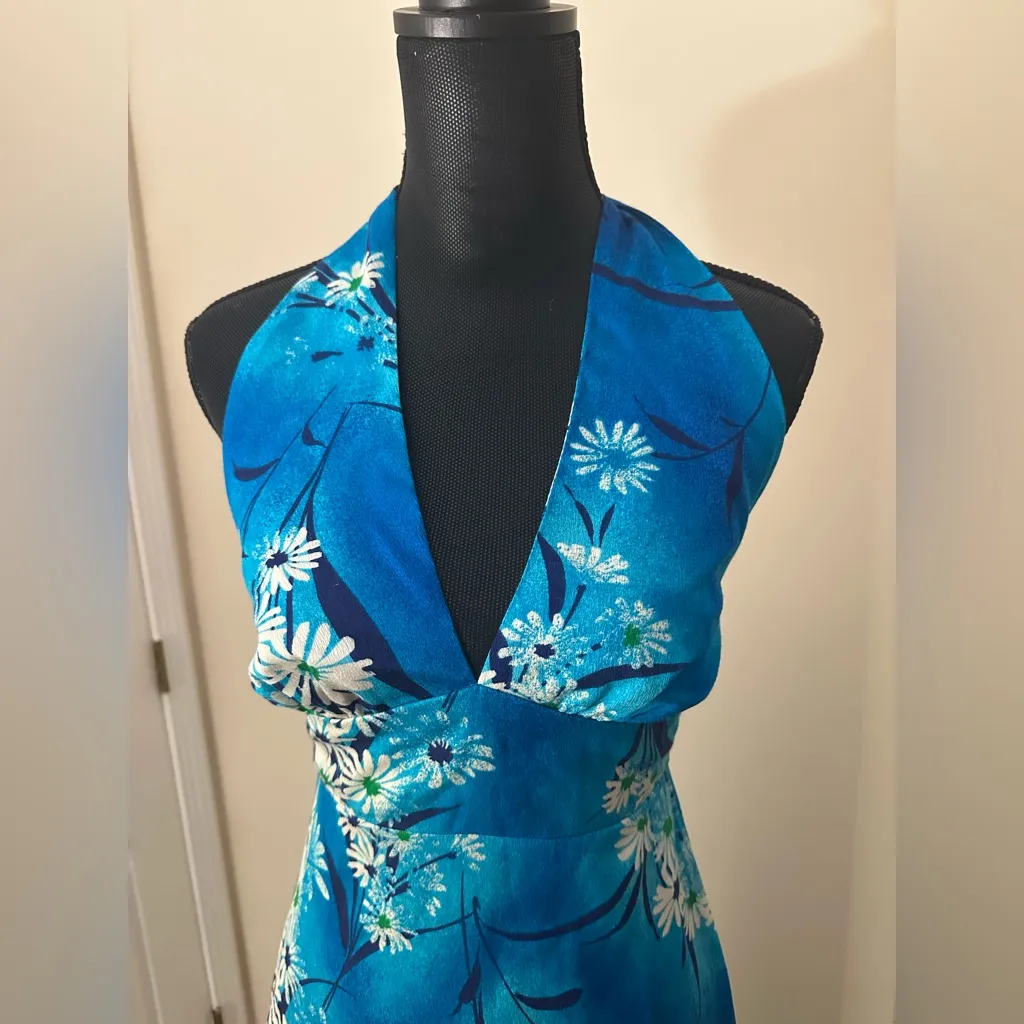 Vintage Maier Specialty Shope Honolulu Hawaiian Halter Maxi Dress Blue Size 8 - Image 2