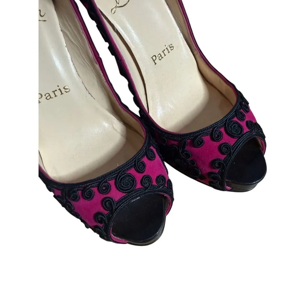 Christian Louboutin Very Brode 120 Suede Heels Sz EU 36 / US 6 Magenta (Fuchsia) - Image 12
