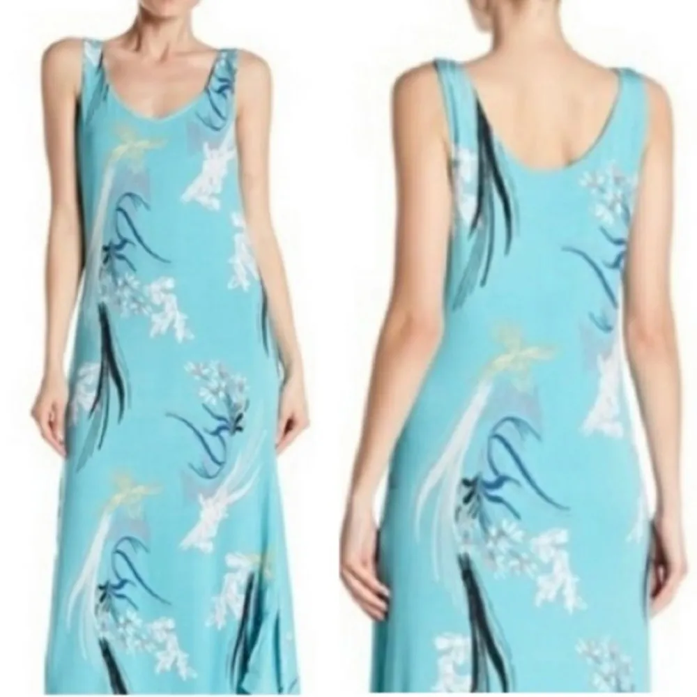 Joan Vass Teal Blue Floral Summer Maxi Dress Size Small - Image 8