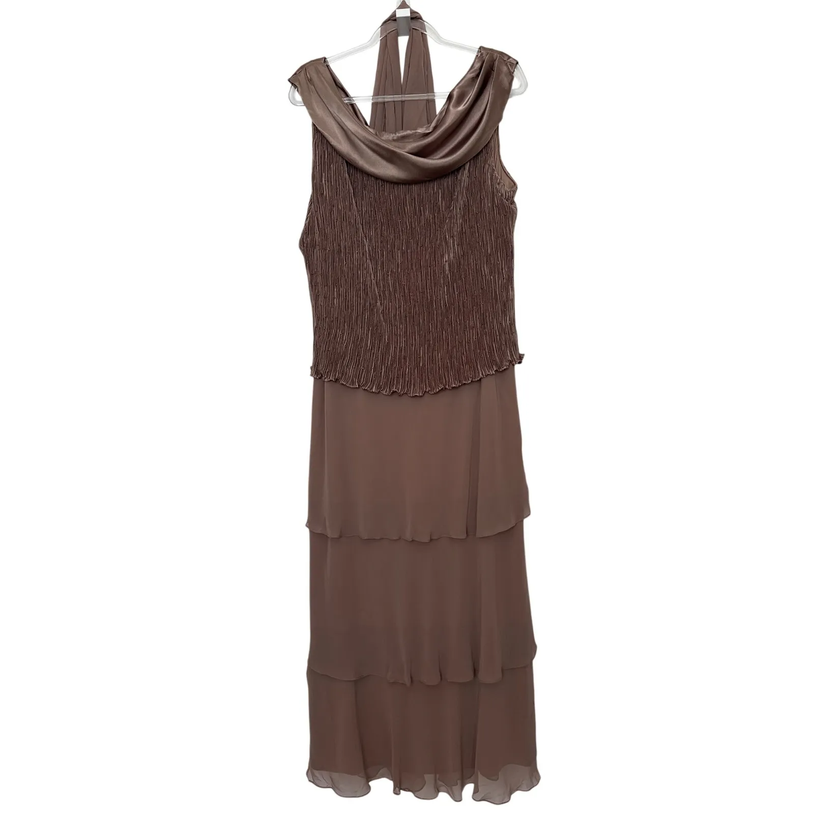Early 2000s Patra mocha chiffon pleated bodice evening gown Size XL Brown - Image 2