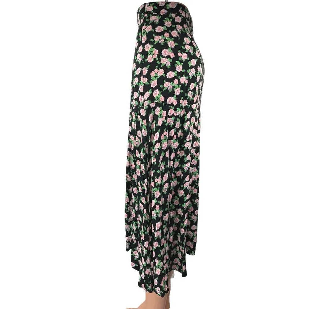 Zara Women's Black Rose Floral Slit Zipper Midi Straight A-line Skirt Size XS - Image 2