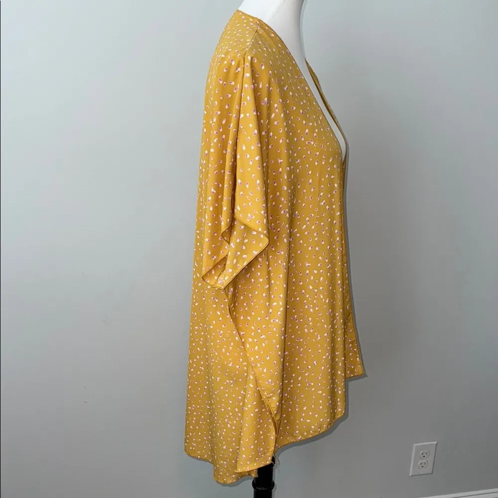 Honeyme Yellow Floral Kimono Short Sleeve Oversize Cardigan Women's Small - Image 5