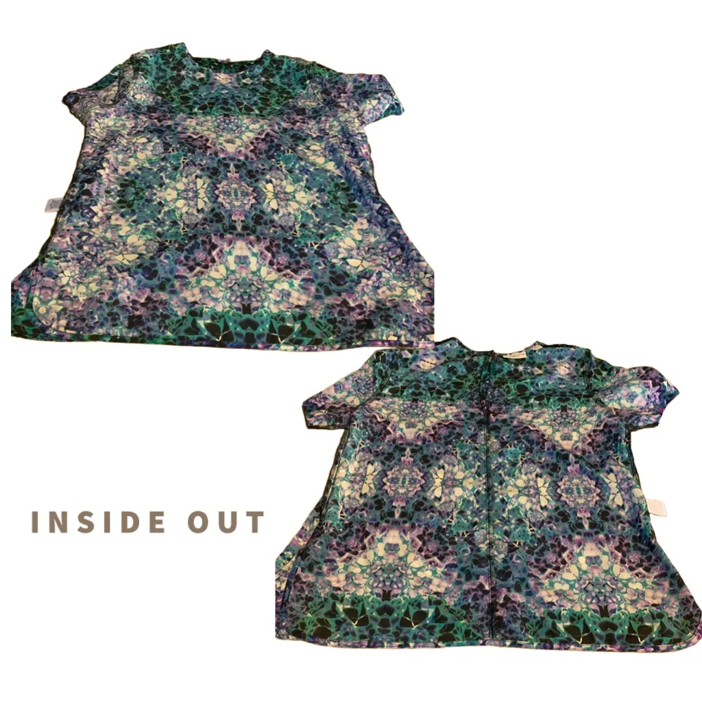 LIZ CLAIBORNE PETITE PURPLE, GREEN, BLUE & WHITE ABSTRACT PRINT BLOUSE (SP) - Image 8