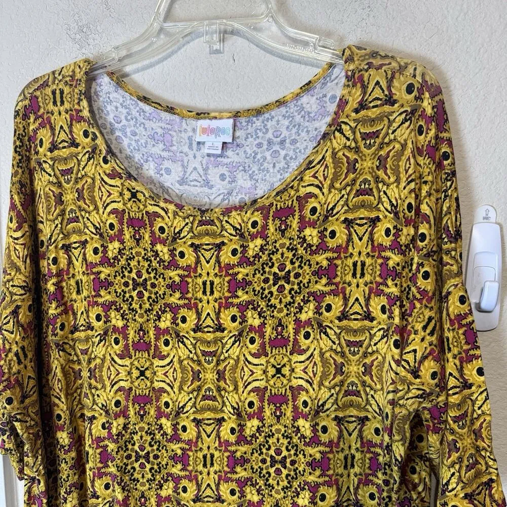 LuLaRoe Irma Tunic Top Yellow Fuschia Pink Womens Oversized T Shirt Size L - Image 2